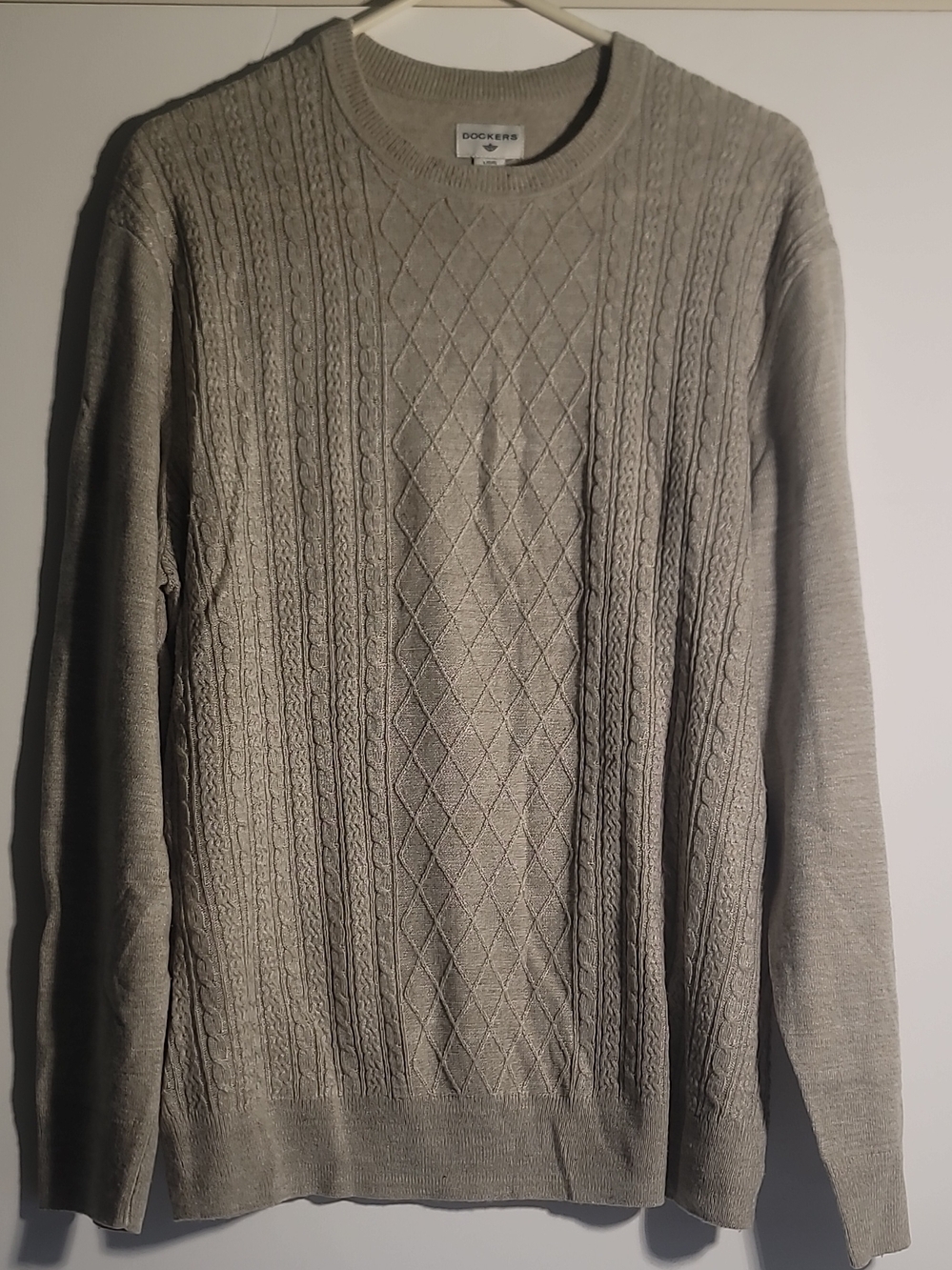Dockers Men's Crewneck Cable Diamond Knit Sweater - Gray